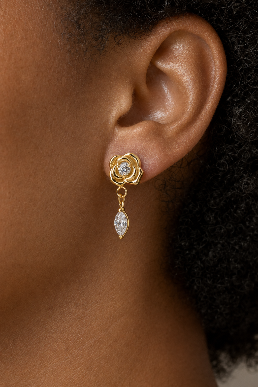 Clear CZ ASTM F136 Titanium Flat Back - Gold, Internally Threaded, 16G, 1.2 x 8+4 mm — wearing view two (P-FB-0145-G01)