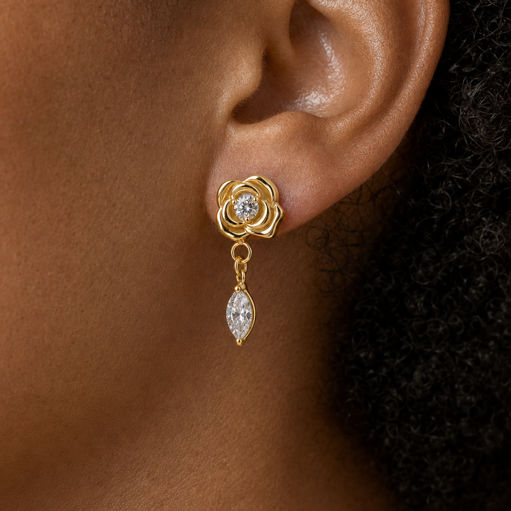 Clear CZ ASTM F136 Titanium Flat Back - Gold, Internally Threaded, 16G, 1.2 x 8+4 mm — wearing view three (P-FB-0145-G01)