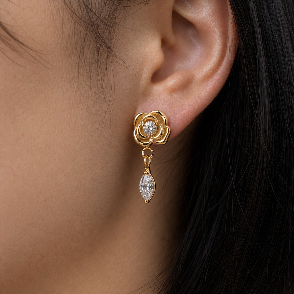 Clear CZ ASTM F136 Titanium Flat Back - Gold, Internally Threaded, 16G, 1.2 x 8+4 mm — wearing view four (P-FB-0145-G01)