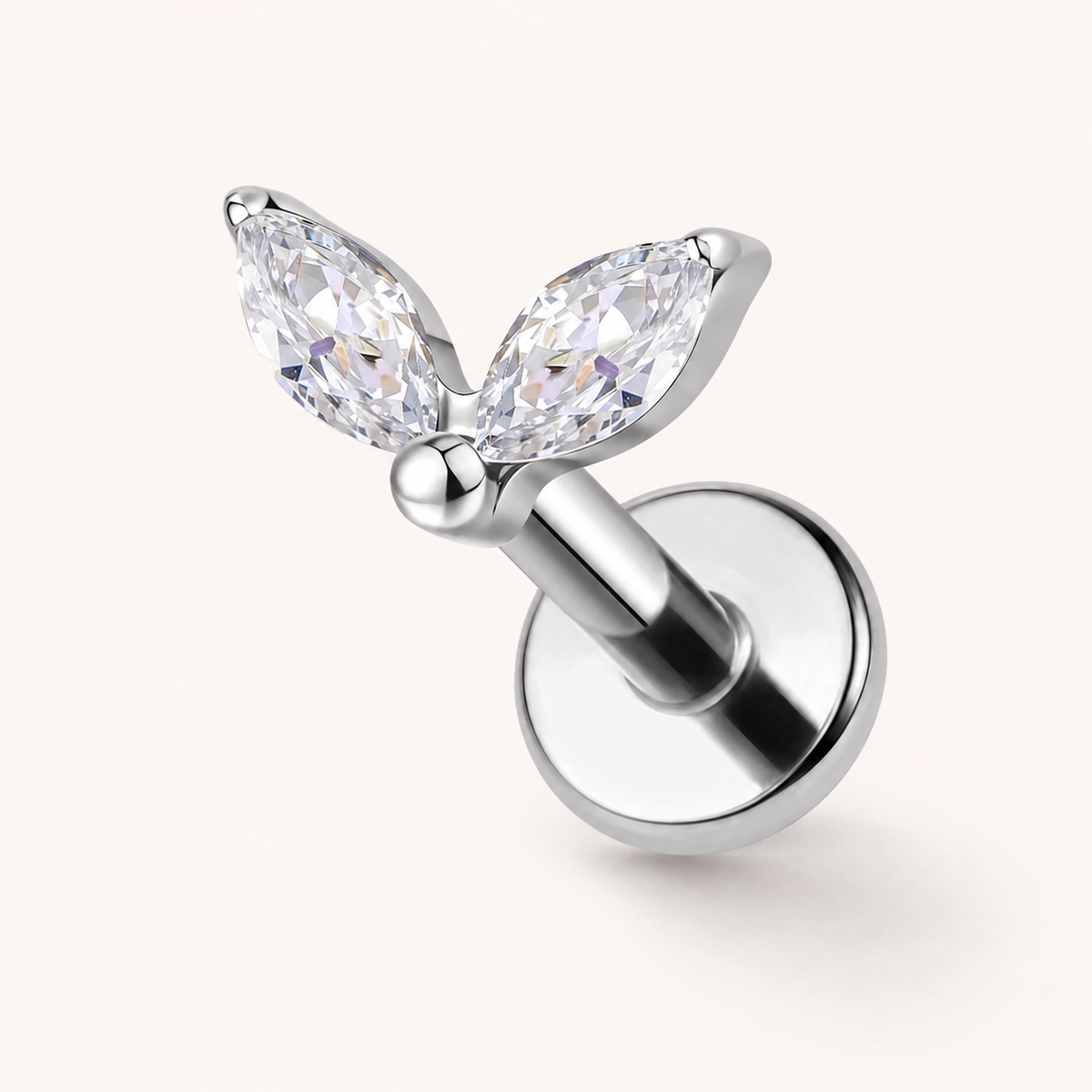 Clear CZ ASTM F136 Titanium Flat Back - Silver, Threadless, 16G, 1.2 x 8+4 mm — primary product image (P-FB-0146-S01)