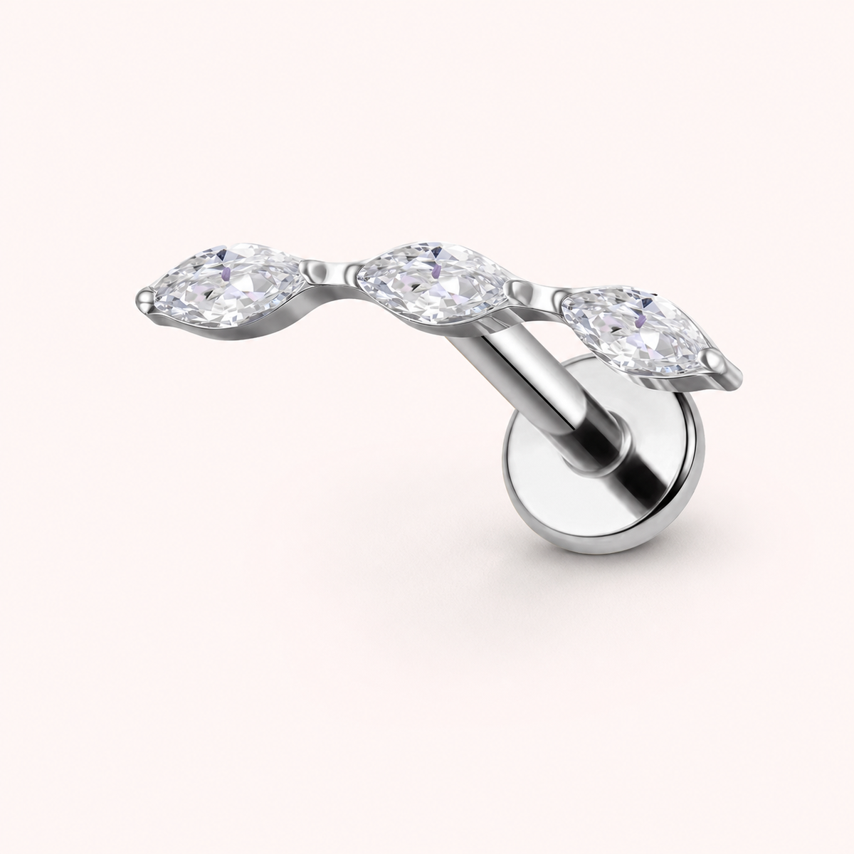 Clear CZ ASTM F136 Titanium Flat Back - Silver, Internally Threaded, 16G, 1.2 x 8+4 mm — primary product image (P-FB-0147-S01)