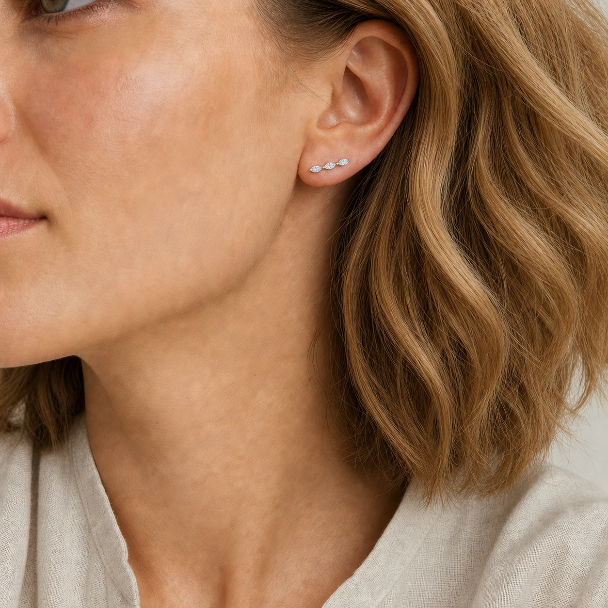 Clear CZ ASTM F136 Titanium Flat Back - Silver, Internally Threaded, 16G, 1.2 x 8+4 mm — wearing view one (P-FB-0147-S01)