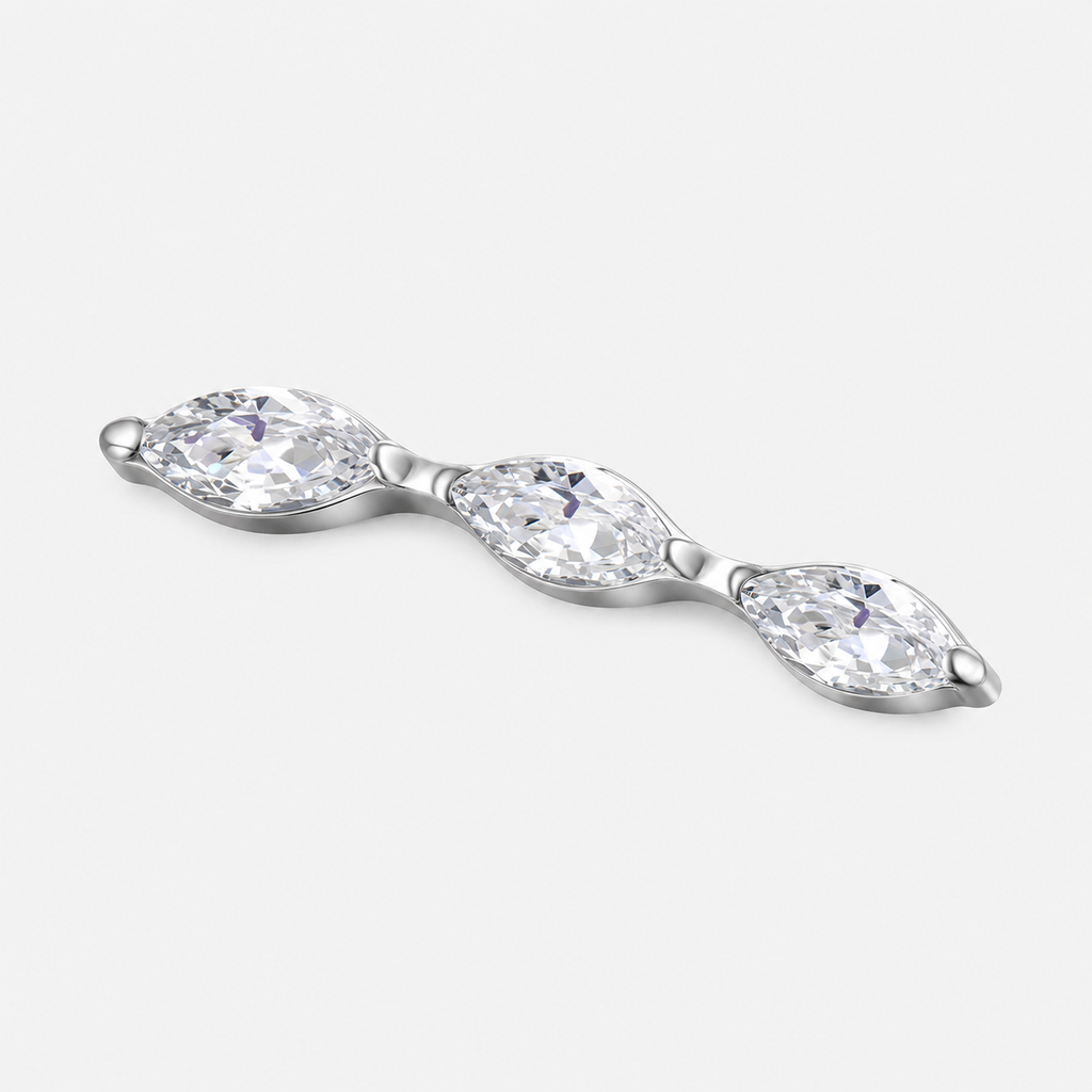 Clear CZ ASTM F136 Titanium Flat Back - Silver, Internally Threaded, 16G, 1.2 x 8+4 mm — product detail views (P-FB-0147-S01)