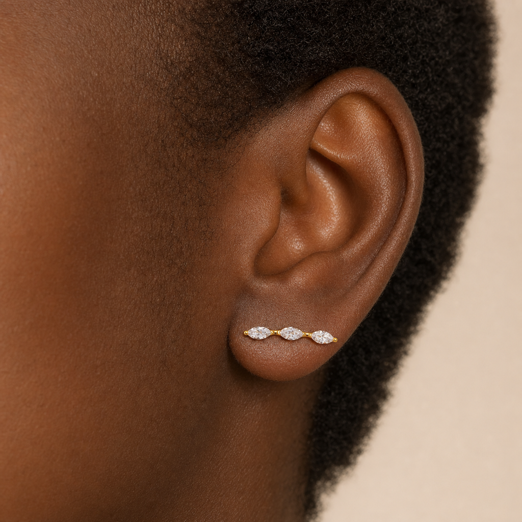 Clear CZ ASTM F136 Titanium Flat Back - Gold, Internally Threaded, 16G, 1.2 x 8+4 mm — wearing view two (P-FB-0148-G01)
