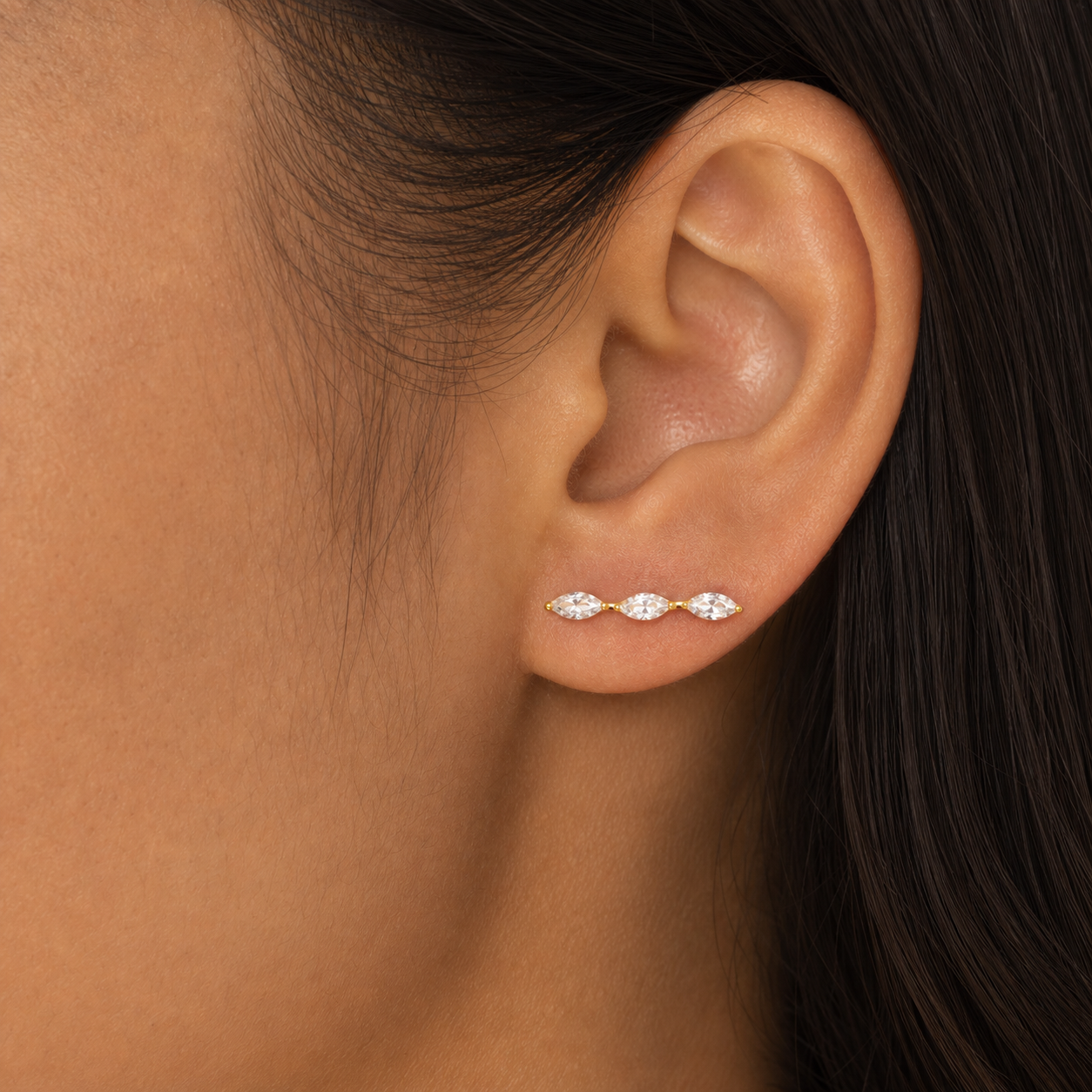 Clear CZ ASTM F136 Titanium Flat Back - Gold, Internally Threaded, 16G, 1.2 x 8+4 mm — wearing view three (P-FB-0148-G01)