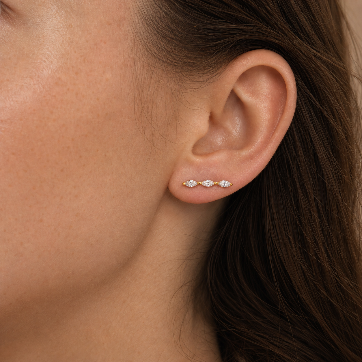 Clear CZ ASTM F136 Titanium Flat Back - Gold, Internally Threaded, 16G, 1.2 x 8+4 mm — wearing view five (P-FB-0148-G01)