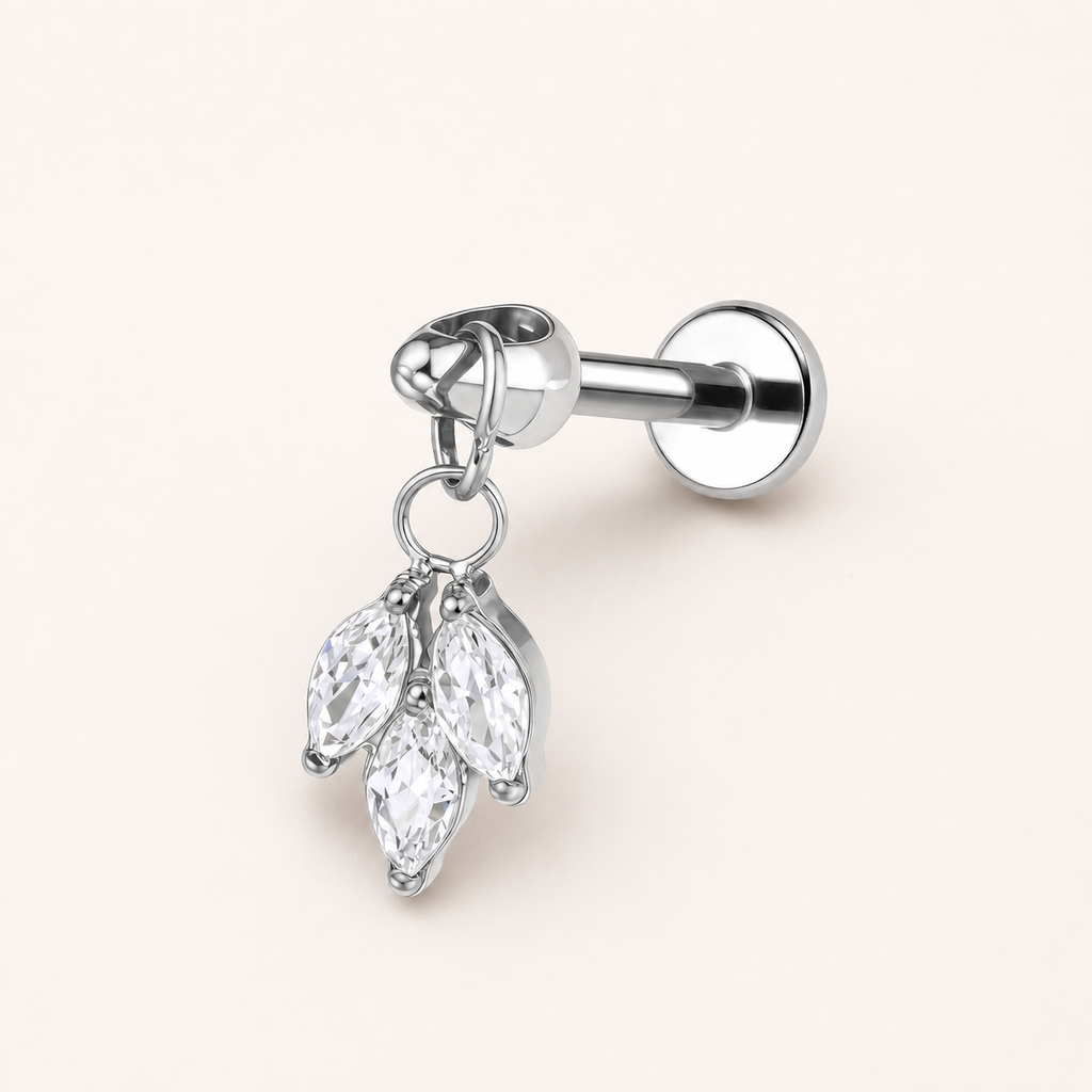 Clear CZ ASTM F136 Titanium Flat Back - Silver, Internally Threaded, 16G, 1.2 x 6 mm — primary product image (P-FB-0149-S01)