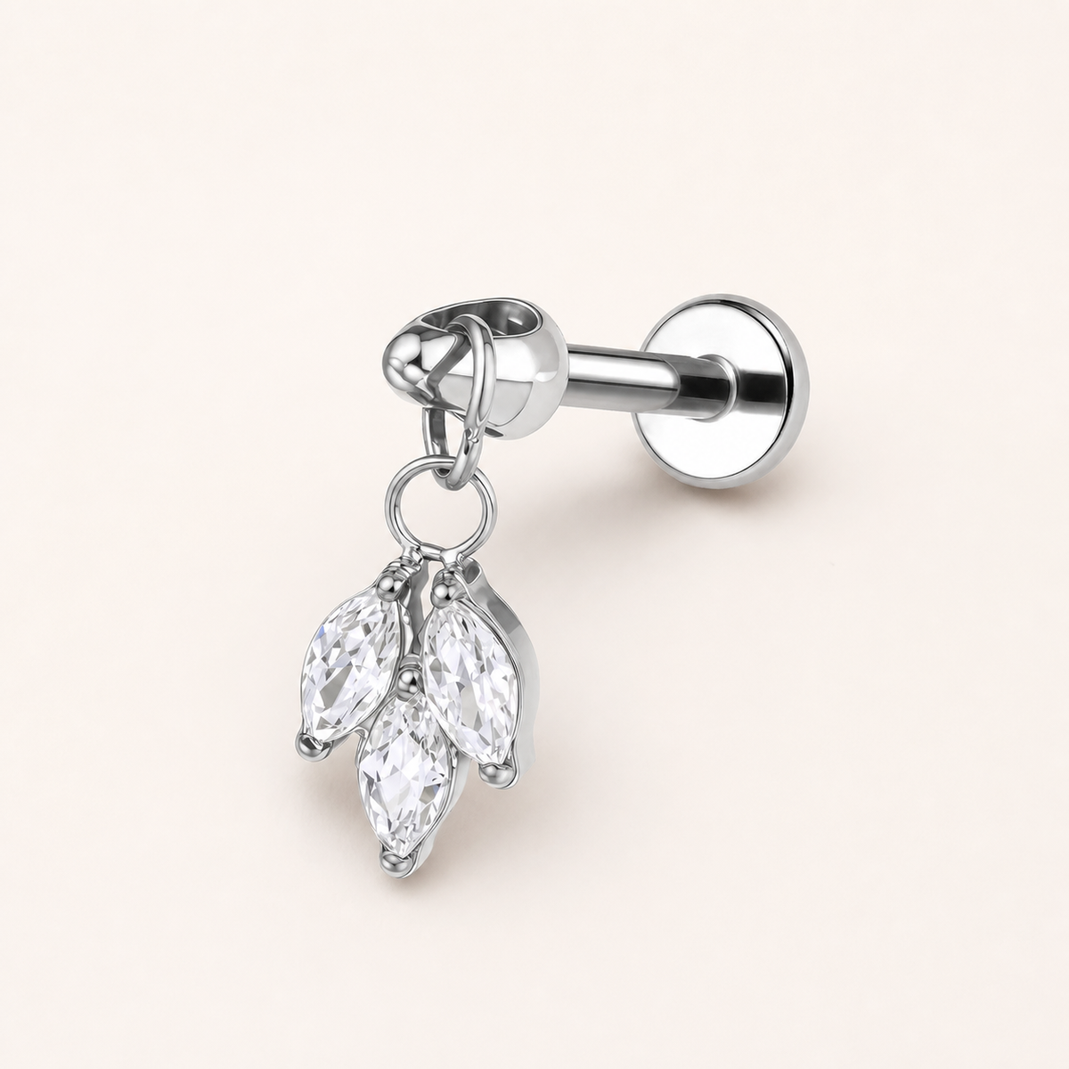 Clear CZ ASTM F136 Titanium Flat Back - Silver, Internally Threaded, 16G, 1.2 x 6 mm — primary product image (P-FB-0149-S01)