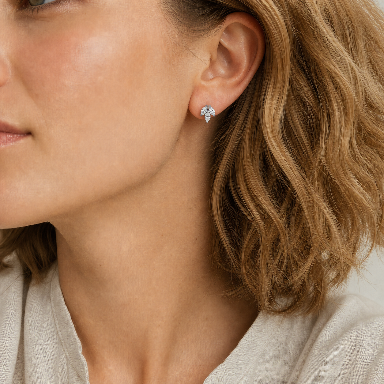 Clear CZ ASTM F136 Titanium Flat Back - Silver, Internally Threaded, 16G, 1.2 x 6 mm — wearing view one (P-FB-0149-S01)