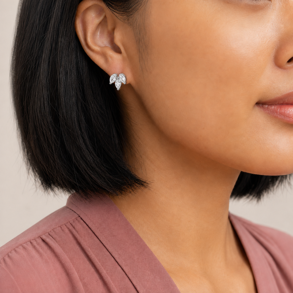 Clear CZ ASTM F136 Titanium Flat Back - Silver, Internally Threaded, 16G, 1.2 x 6 mm — wearing view three (P-FB-0149-S01)