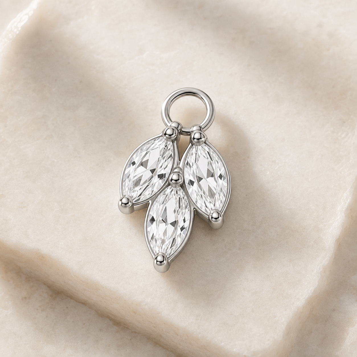 Clear CZ ASTM F136 Titanium Flat Back - Silver, Internally Threaded, 16G, 1.2 x 6 mm — styled flat lay (P-FB-0149-S01)
