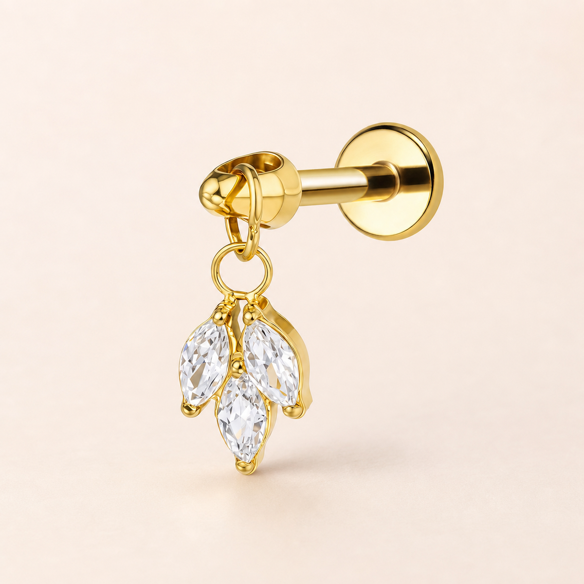 Clear CZ ASTM F136 Titanium Flat Back - Gold, Internally Threaded, 16G, 1.2 x 6 mm — primary product image (P-FB-0150-G01)