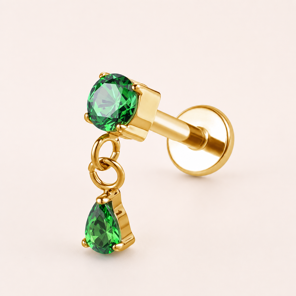 Green ASTM F136 Titanium Flat Back - Gold, Internally Threaded, 16G, 1.2 x 6 mm — primary product image (P-FB-0151-G01)