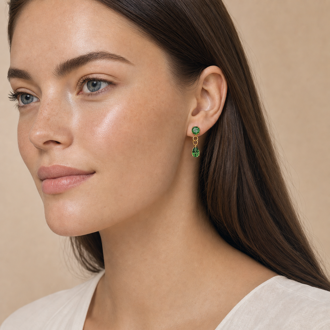 Green ASTM F136 Titanium Flat Back - Gold, Internally Threaded, 16G, 1.2 x 6 mm — wearing view one (P-FB-0151-G01)