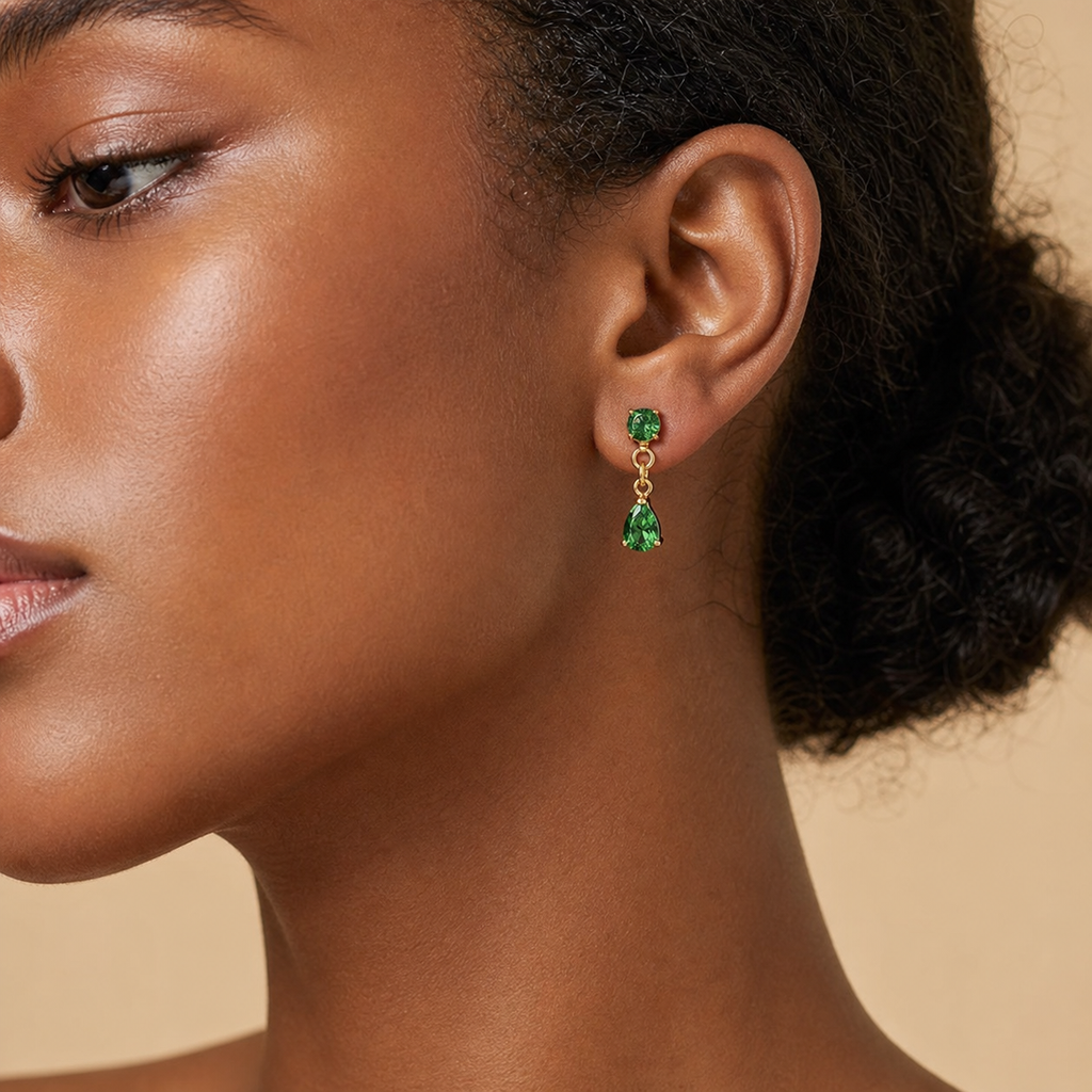 Green ASTM F136 Titanium Flat Back - Gold, Internally Threaded, 16G, 1.2 x 6 mm — wearing view two (P-FB-0151-G01)