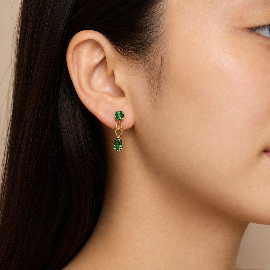 Green ASTM F136 Titanium Flat Back - Gold, Internally Threaded, 16G, 1.2 x 6 mm — wearing view three (P-FB-0151-G01)
