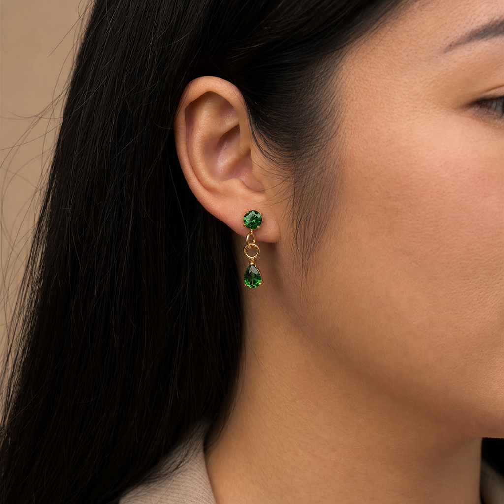 Green ASTM F136 Titanium Flat Back - Gold, Internally Threaded, 16G, 1.2 x 6 mm — wearing view five (P-FB-0151-G01)