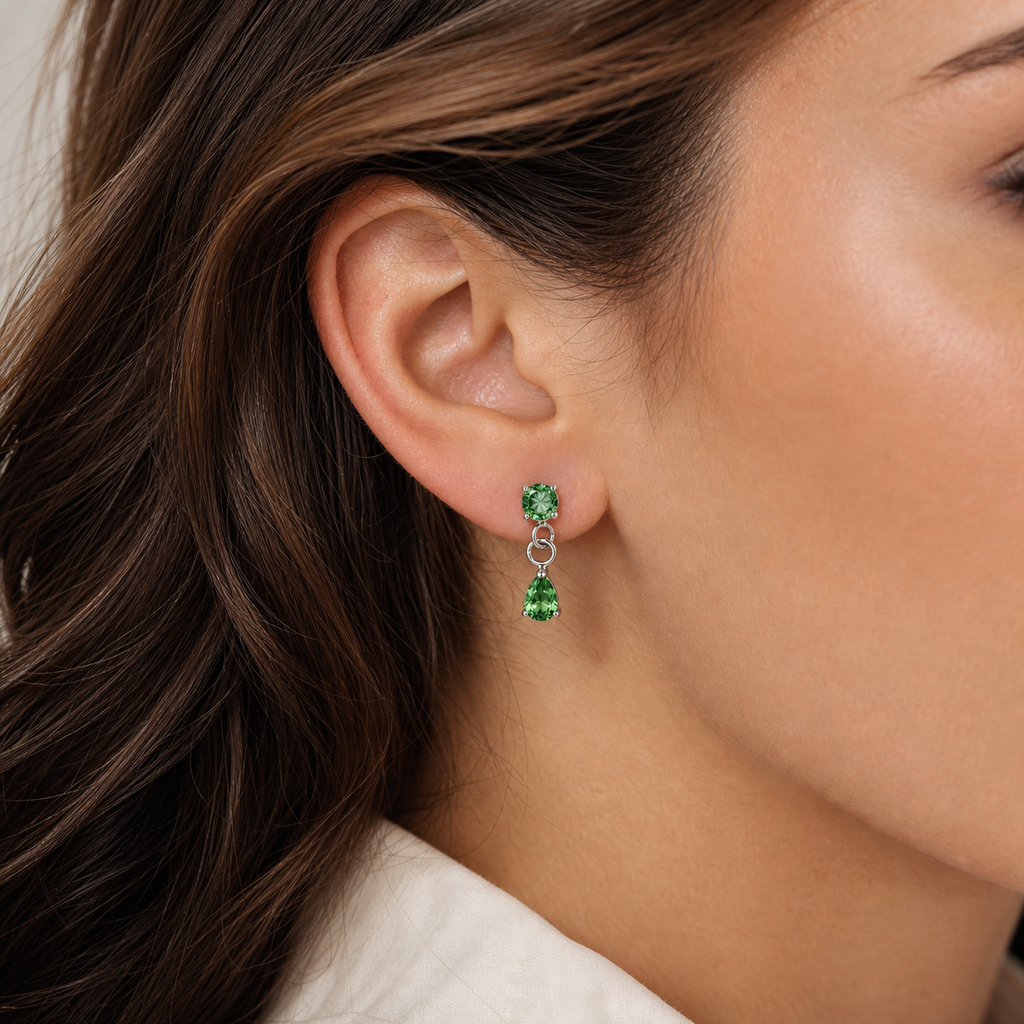Green ASTM F136 Titanium Flat Back - Silver, Internally Threaded, 16G, 1.2 x 6 mm — wearing view two (P-FB-0152-S01)