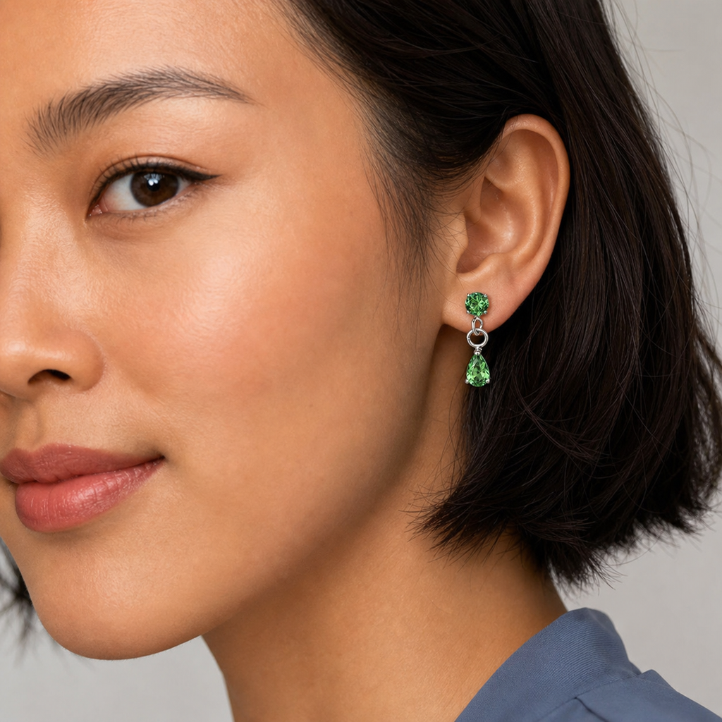 Green ASTM F136 Titanium Flat Back - Silver, Internally Threaded, 16G, 1.2 x 6 mm — wearing view four (P-FB-0152-S01)