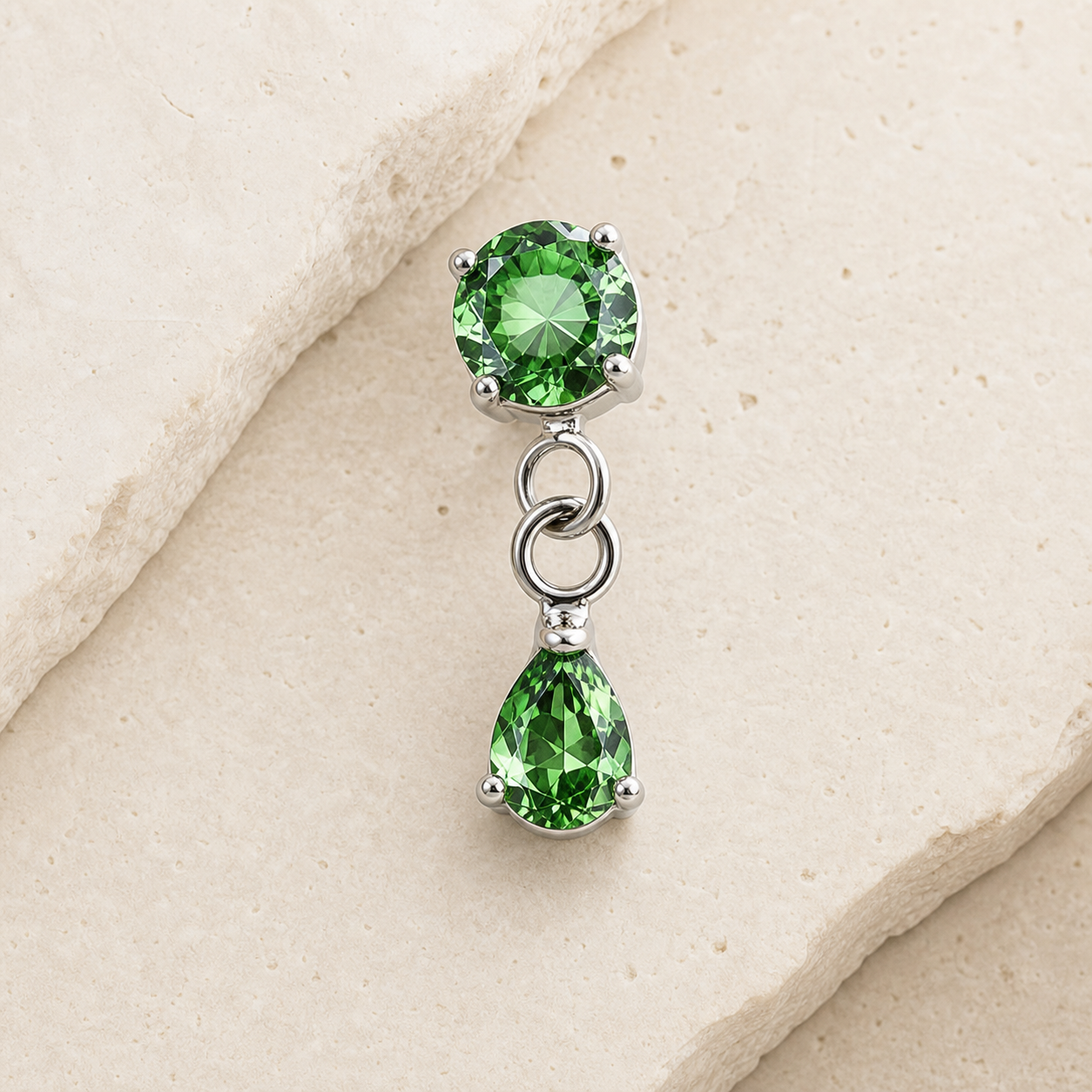 Green ASTM F136 Titanium Flat Back - Silver, Internally Threaded, 16G, 1.2 x 6 mm — styled flat lay (P-FB-0152-S01)
