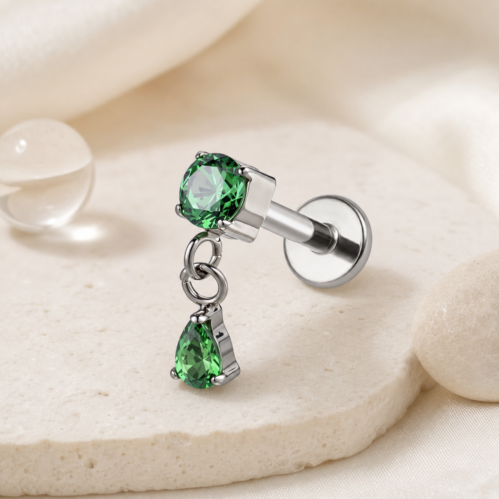 Green ASTM F136 Titanium Flat Back - Silver, Internally Threaded, 16G, 1.2 x 6 mm — styled flat lay (P-FB-0152-S01)