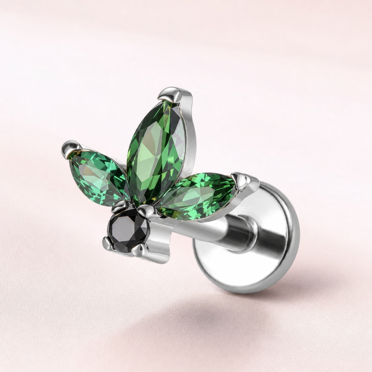 Green ASTM F136 Titanium Flat Back - Silver, Internally Threaded, 16G, 1.2 x 6 mm — primary product image (P-FB-0153-S01)