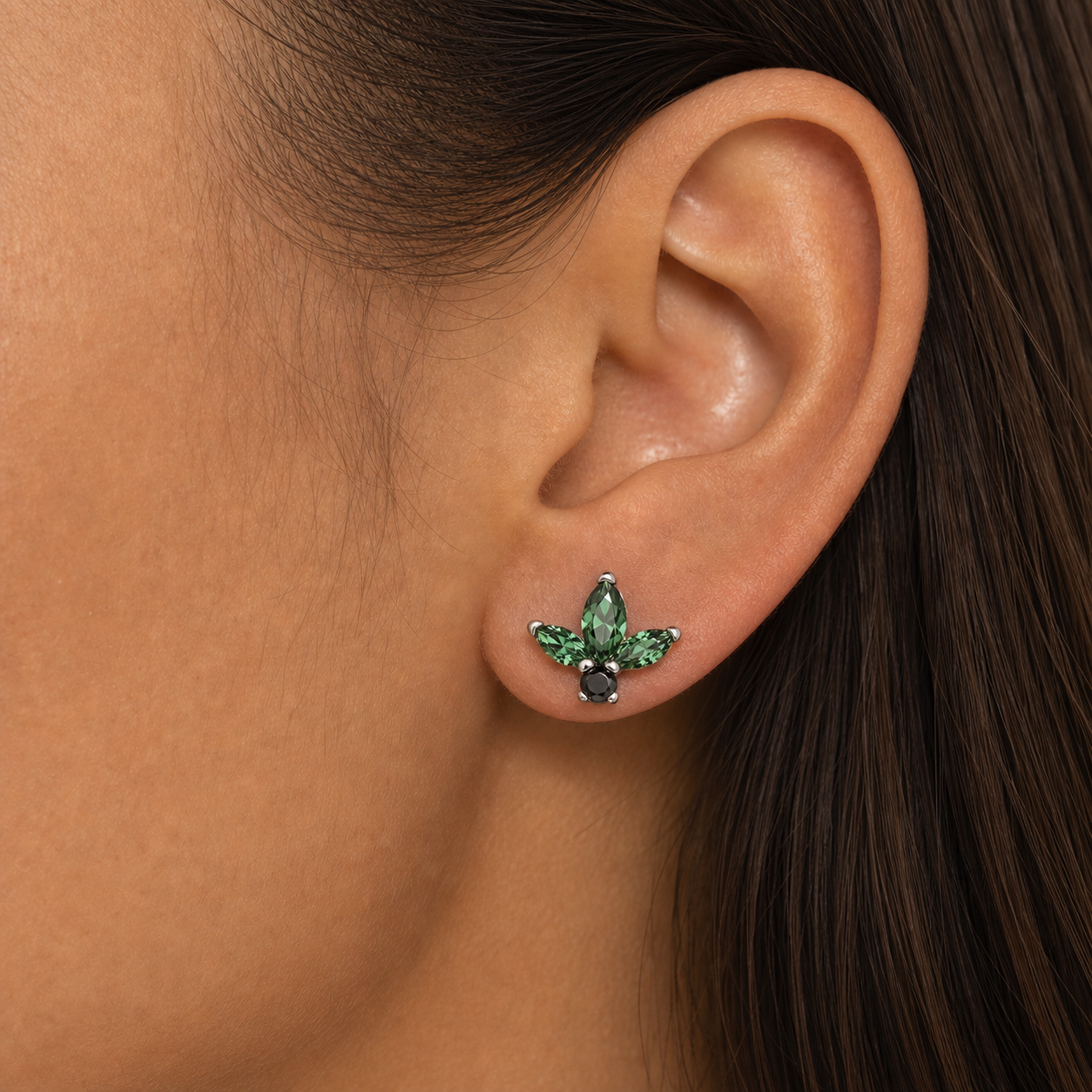 Green ASTM F136 Titanium Flat Back - Silver, Internally Threaded, 16G, 1.2 x 6 mm — wearing view four (P-FB-0153-S01)