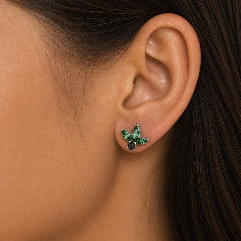 Green ASTM F136 Titanium Flat Back - Silver, Internally Threaded, 16G, 1.2 x 6 mm — wearing view one (P-FB-0153-S01)