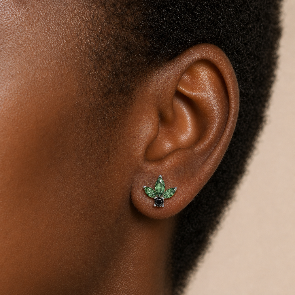 Green ASTM F136 Titanium Flat Back - Silver, Internally Threaded, 16G, 1.2 x 6 mm — wearing view two (P-FB-0153-S01)