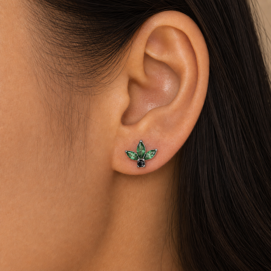 Green ASTM F136 Titanium Flat Back - Silver, Internally Threaded, 16G, 1.2 x 6 mm — wearing view three (P-FB-0153-S01)