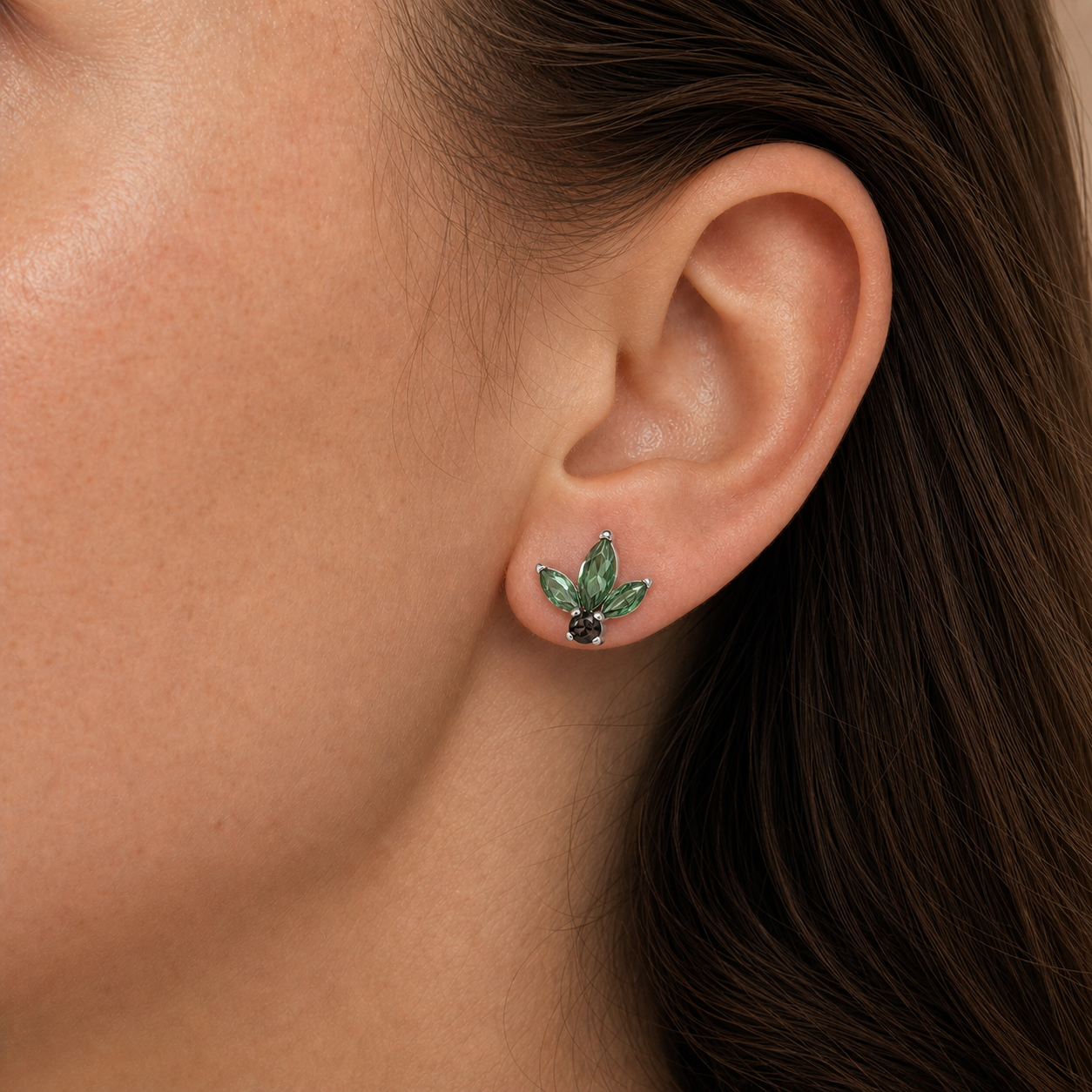 Green ASTM F136 Titanium Flat Back - Silver, Internally Threaded, 16G, 1.2 x 6 mm — wearing view five (P-FB-0153-S01)