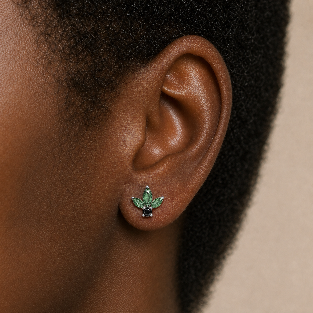 Green ASTM F136 Titanium Flat Back - Silver, Internally Threaded, 16G, 1.2 x 6 mm — wearing view six (P-FB-0153-S01)
