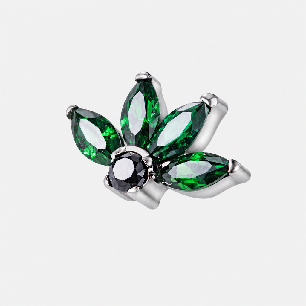 Green ASTM F136 Titanium Flat Back - Silver, Internally Threaded, 16G, 1.2 x 8 mm — product detail views (P-FB-0154-S01)