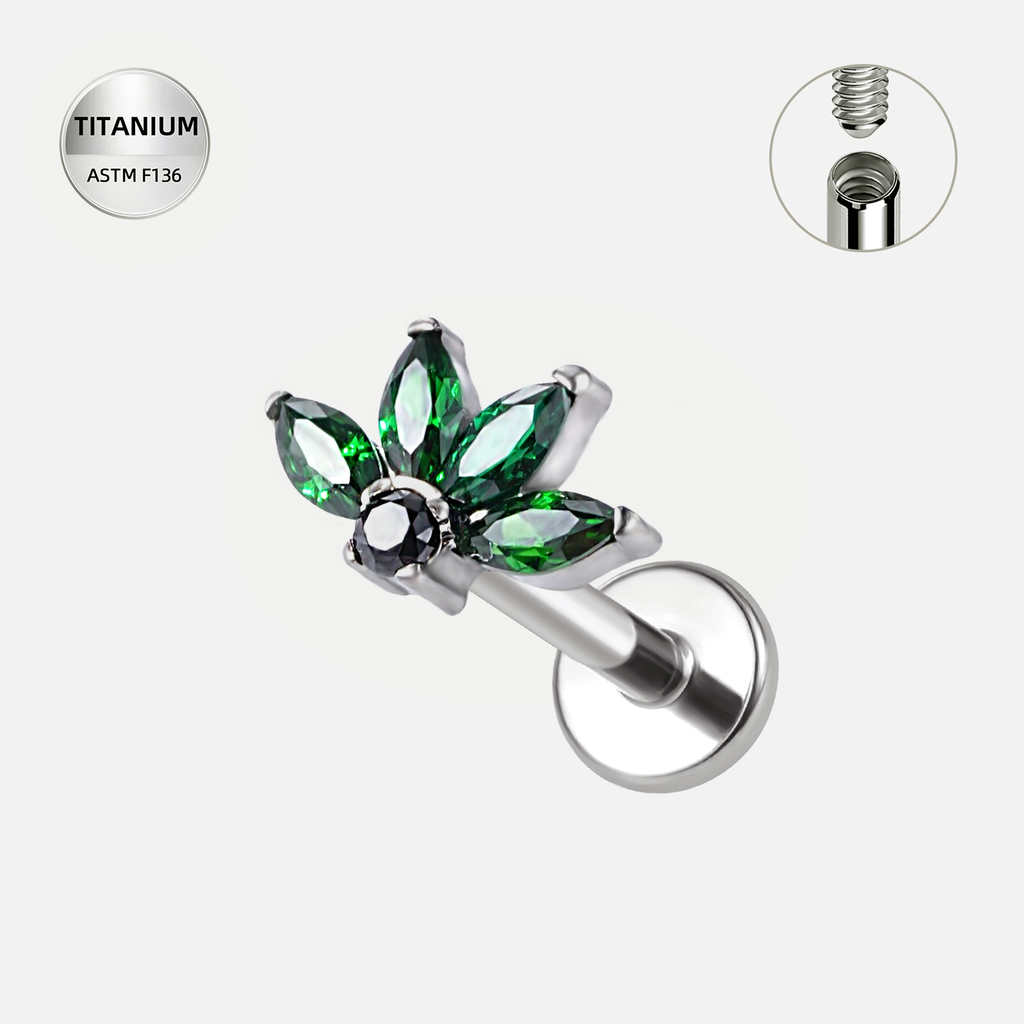 Green ASTM F136 Titanium Flat Back - Silver, Internally Threaded, 16G, 1.2 x 8 mm — product detail views (P-FB-0154-S01)