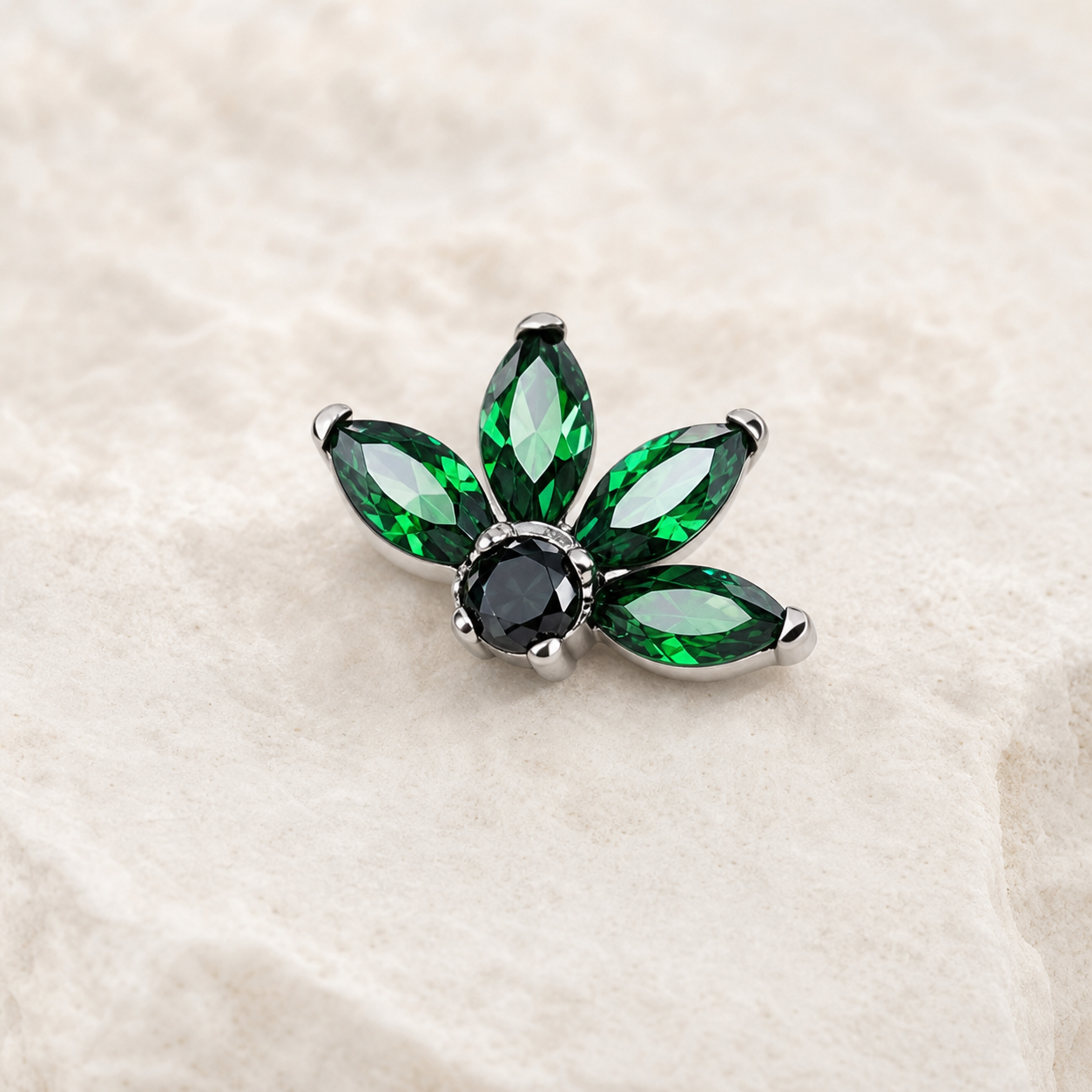 Green ASTM F136 Titanium Flat Back - Silver, Internally Threaded, 16G, 1.2 x 8 mm — styled flat lay (P-FB-0154-S01)
