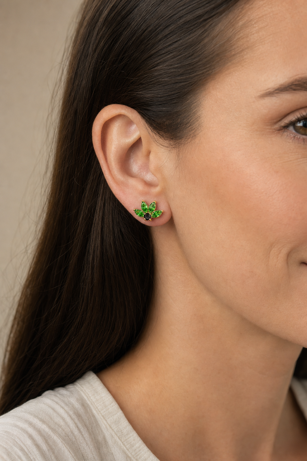 Green ASTM F136 Titanium Flat Back - Gold, Internally Threaded, 16G, 1.2 x 8 mm — wearing view four (P-FB-0155-G01)