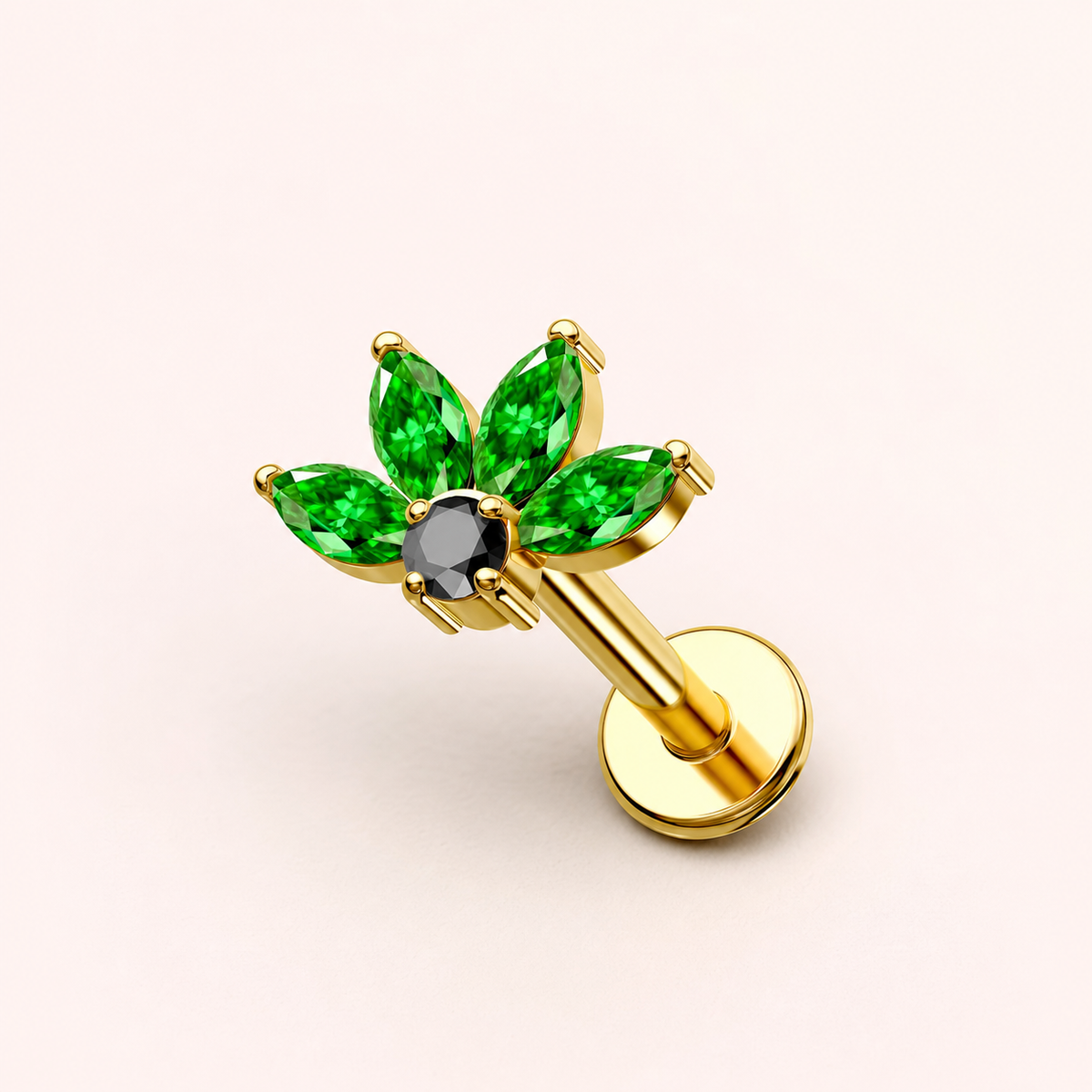 Green ASTM F136 Titanium Flat Back - Gold, Internally Threaded, 16G, 1.2 x 8 mm — primary product image (P-FB-0155-G01)