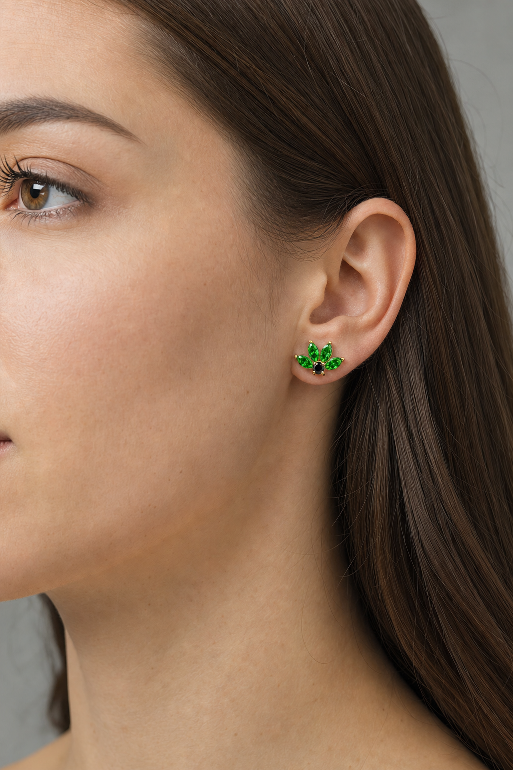 Green ASTM F136 Titanium Flat Back - Gold, Internally Threaded, 16G, 1.2 x 8 mm — wearing view one (P-FB-0155-G01)