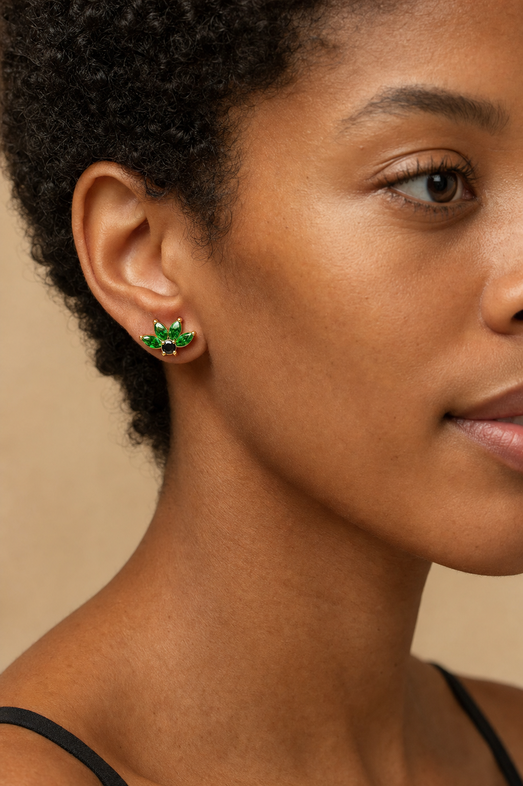 Green ASTM F136 Titanium Flat Back - Gold, Internally Threaded, 16G, 1.2 x 8 mm — wearing view two (P-FB-0155-G01)