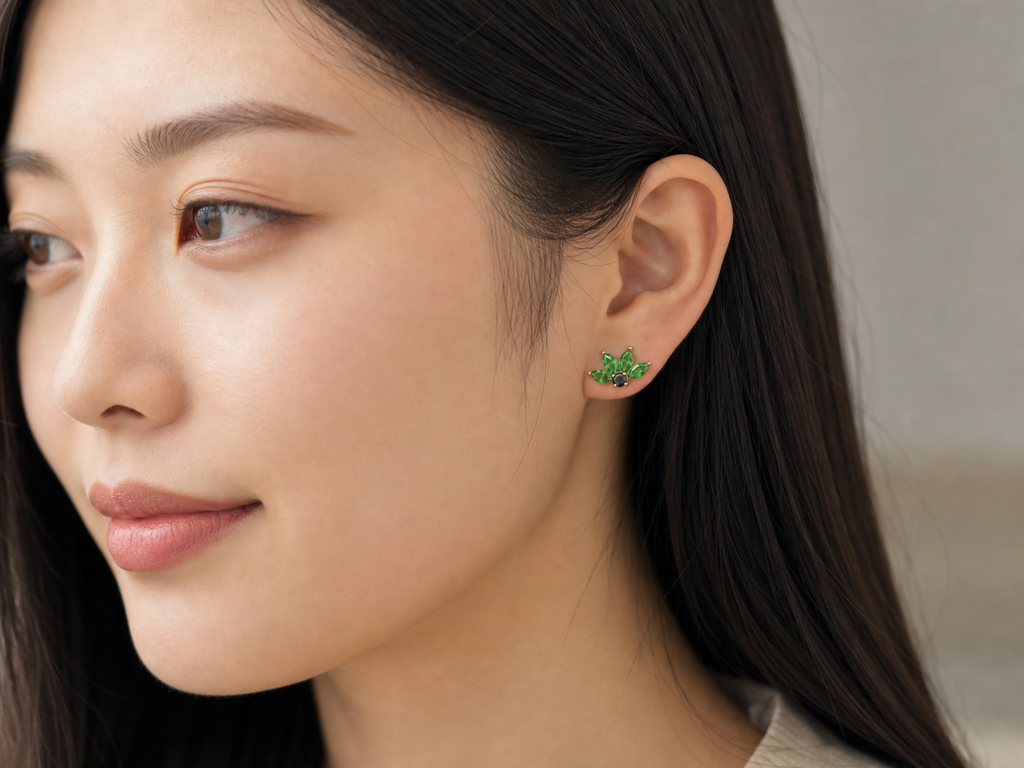 Green ASTM F136 Titanium Flat Back - Gold, Internally Threaded, 16G, 1.2 x 8 mm — wearing view three (P-FB-0155-G01)