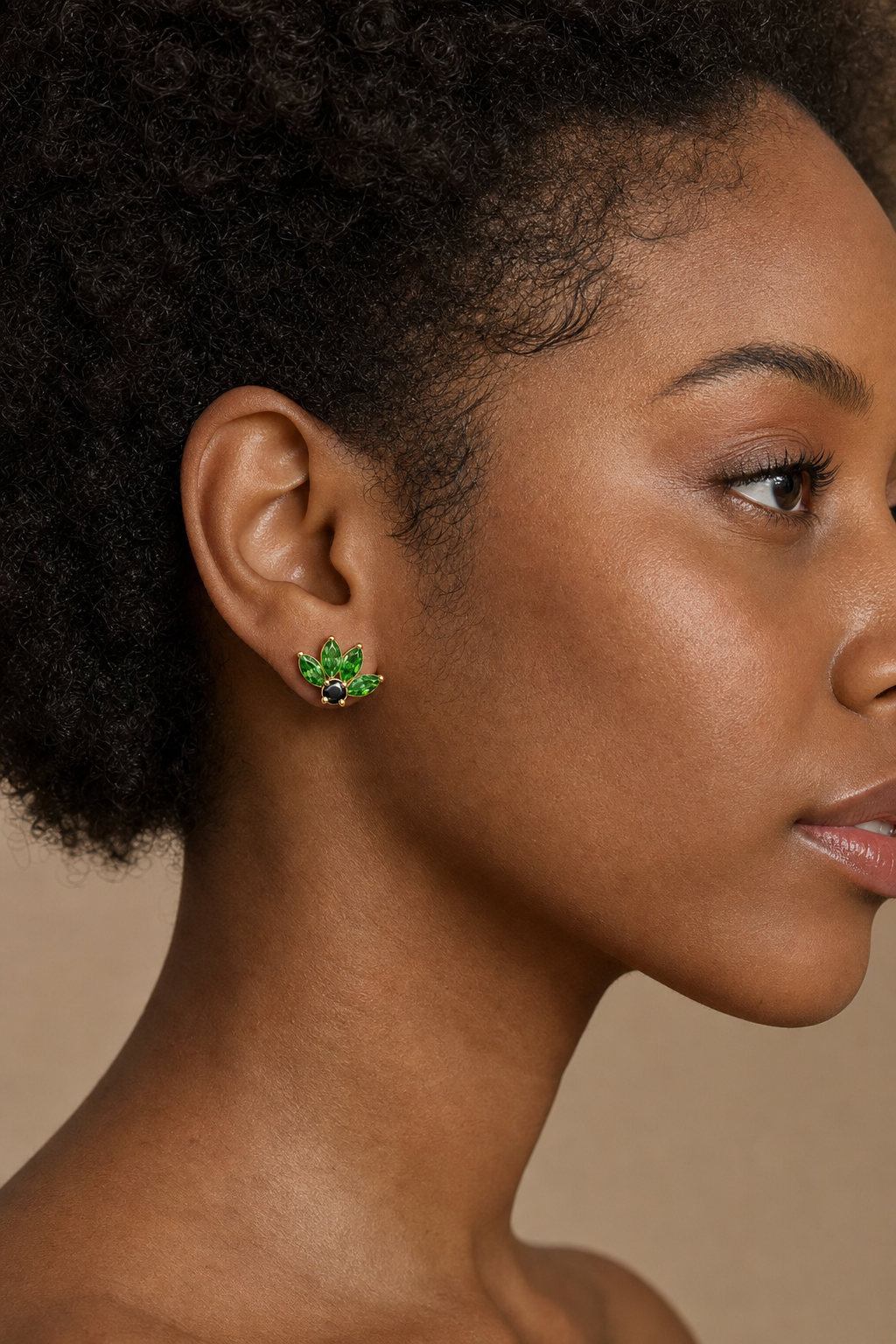 Green ASTM F136 Titanium Flat Back - Gold, Internally Threaded, 16G, 1.2 x 8 mm — wearing view five (P-FB-0155-G01)