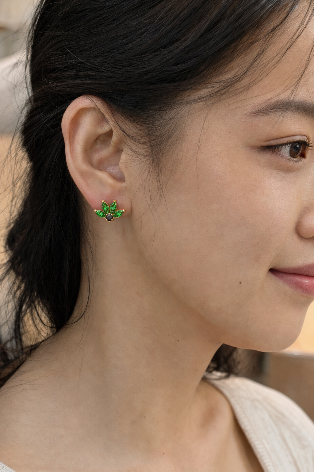 Green ASTM F136 Titanium Flat Back - Gold, Internally Threaded, 16G, 1.2 x 8 mm — wearing view six (P-FB-0155-G01)