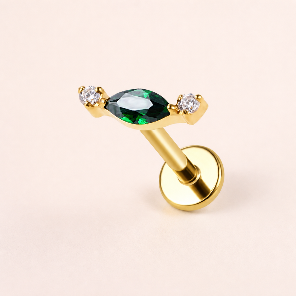 Emerald ASTM F136 Titanium Flat Back - Gold, Internally Threaded, 16G, 1.2 x 8+4 mm — primary product image (P-FB-0156-G01)
