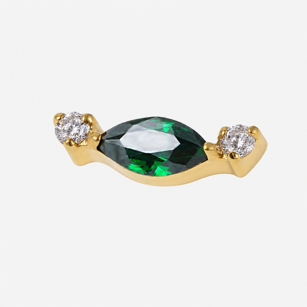 Emerald ASTM F136 Titanium Flat Back - Gold, Internally Threaded, 16G, 1.2 x 8+4 mm — product detail views (P-FB-0156-G01)