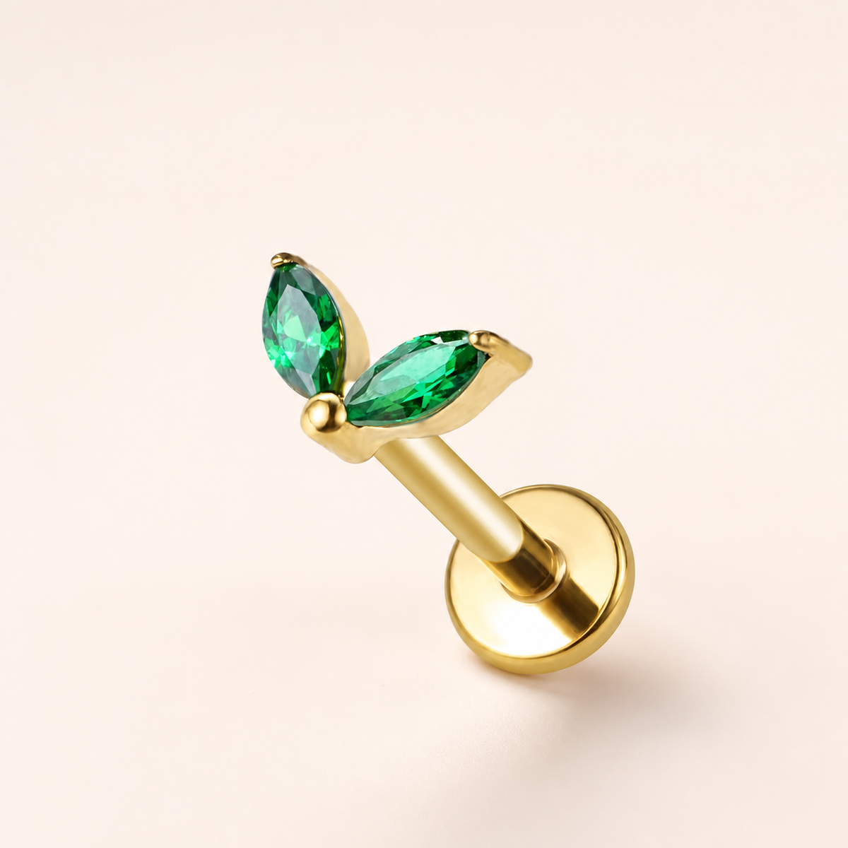 Emerald ASTM F136 Titanium Flat Back - Gold, Internally Threaded, 16G, 1.2 x 8+4 mm — primary product image (P-FB-0157-G01)