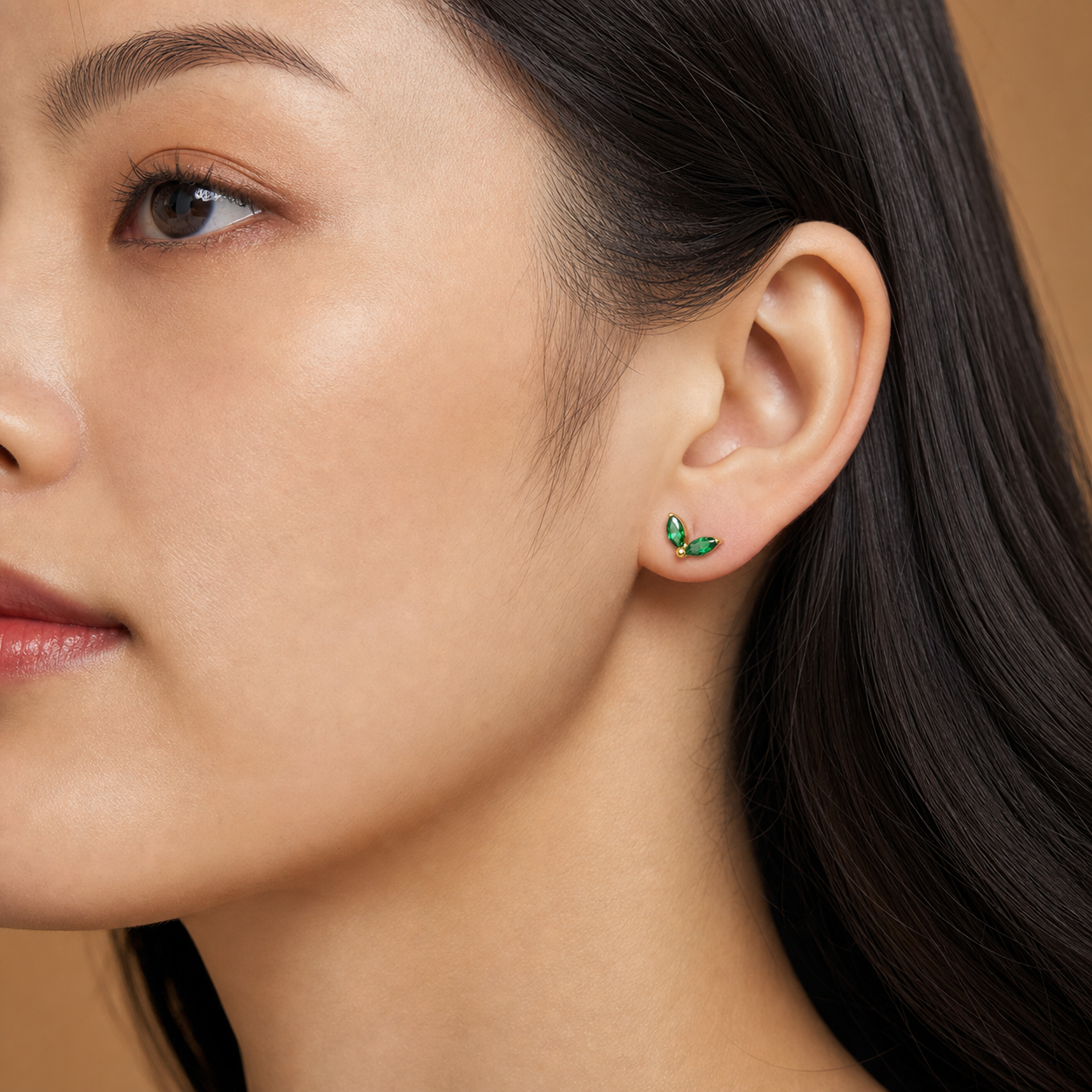 Emerald ASTM F136 Titanium Flat Back - Gold, Internally Threaded, 16G, 1.2 x 8+4 mm — wearing view three (P-FB-0157-G01)
