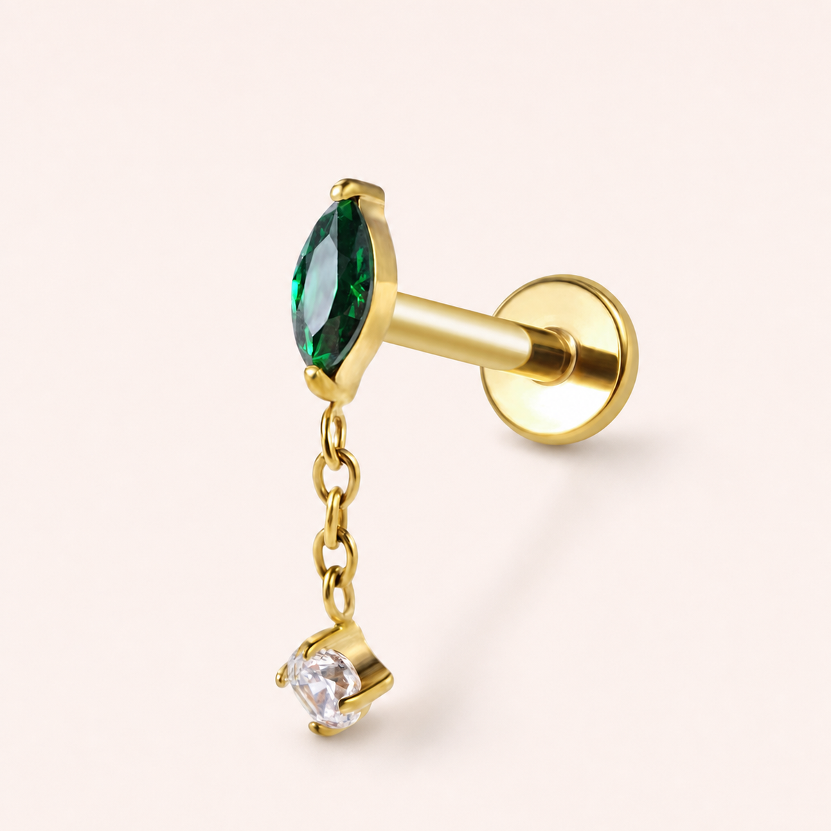 Emerald ASTM F136 Titanium Flat Back - Gold, Internally Threaded, 16G, 1.2 x 8+4 mm — primary product image (P-FB-0158-G01)