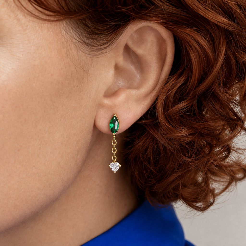 Emerald ASTM F136 Titanium Flat Back - Gold, Internally Threaded, 16G, 1.2 x 8+4 mm — wearing view two (P-FB-0158-G01)