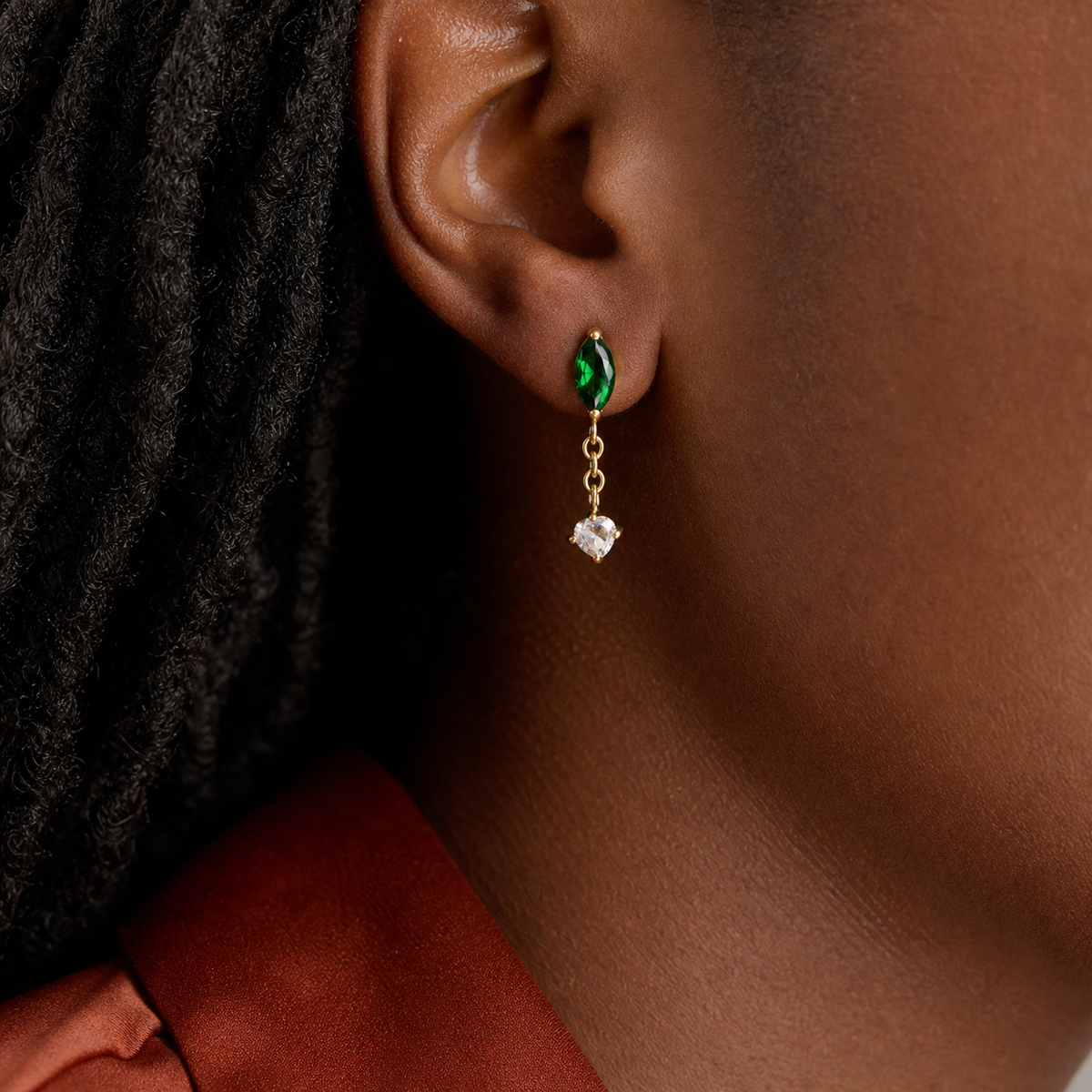 Emerald ASTM F136 Titanium Flat Back - Gold, Internally Threaded, 16G, 1.2 x 8+4 mm — wearing view three (P-FB-0158-G01)