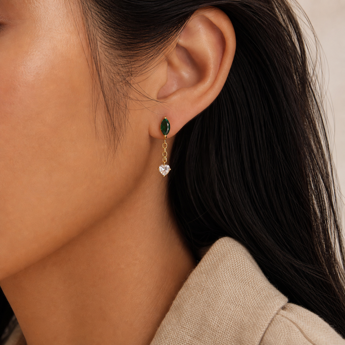 Emerald ASTM F136 Titanium Flat Back - Gold, Internally Threaded, 16G, 1.2 x 8+4 mm — wearing view four (P-FB-0158-G01)